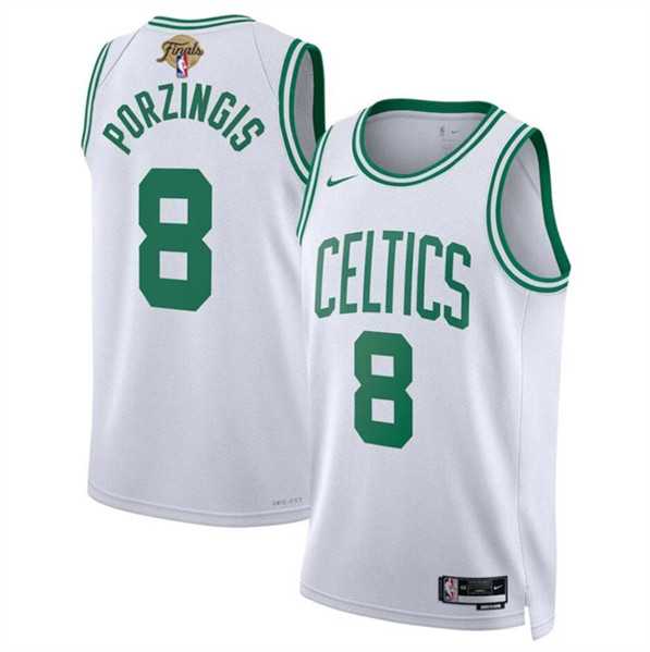 Mens Boston Celtics #8 Kristaps Porzingis White 2024 Finals Association Edition Stitched Basketball Jersey Dzhi